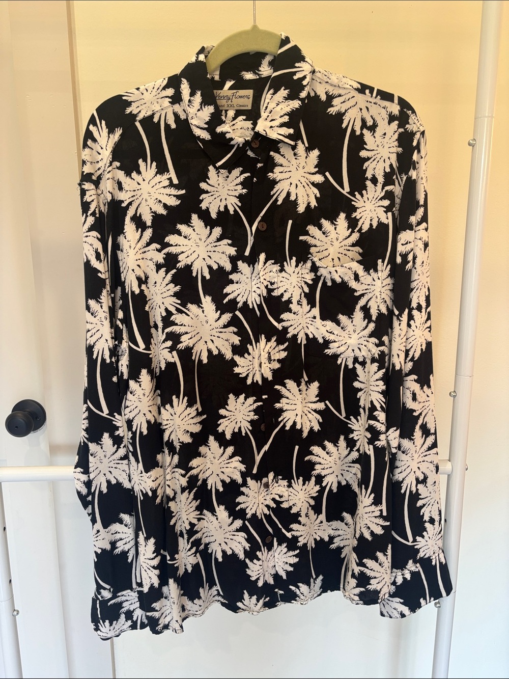 Kenny Flowers Black and White Palm-Print Button Down Shirt